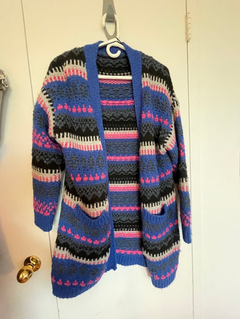 Knit Sweater, Blue, Pink, Grey and Black, Size M